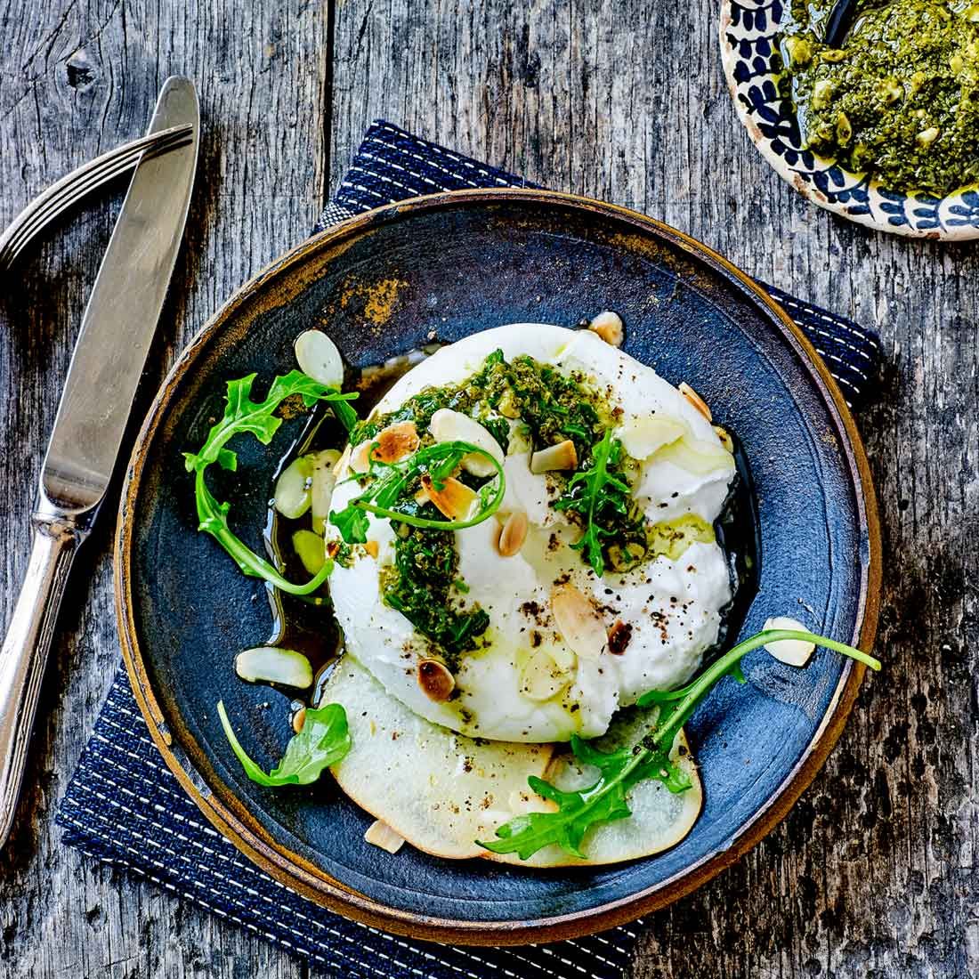 Burrata med trøffelpesto