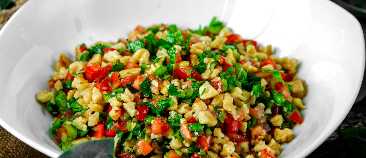 Speltsalat med grillede balsamicogrønnsaker