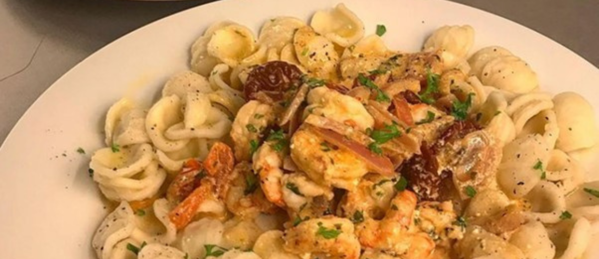 Spicy scampi med pasta